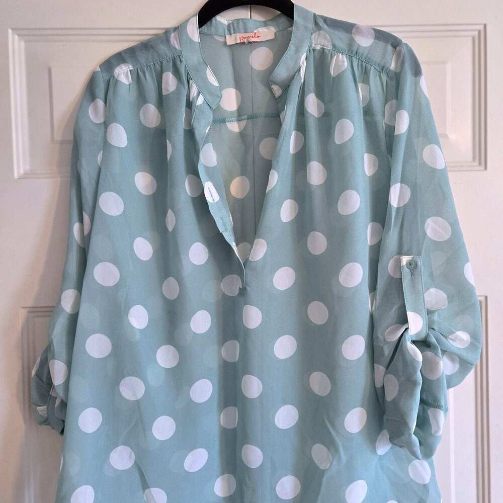 Sheer Mint Polka Dot Shirt